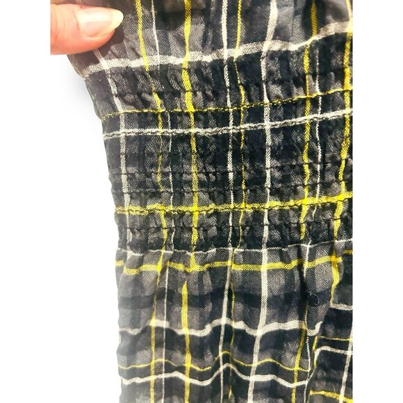 Torrid Plaid Button Front Dress Size 18 Black Yellow Lace Ruffle Smocked Waist - Picture 7 of 15